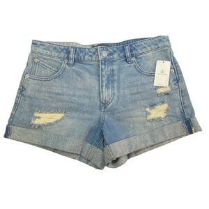 NWT VOLCOM Women Denim True To This Rolled Hem Shorts Sz 29 Blue Distressed 51-6